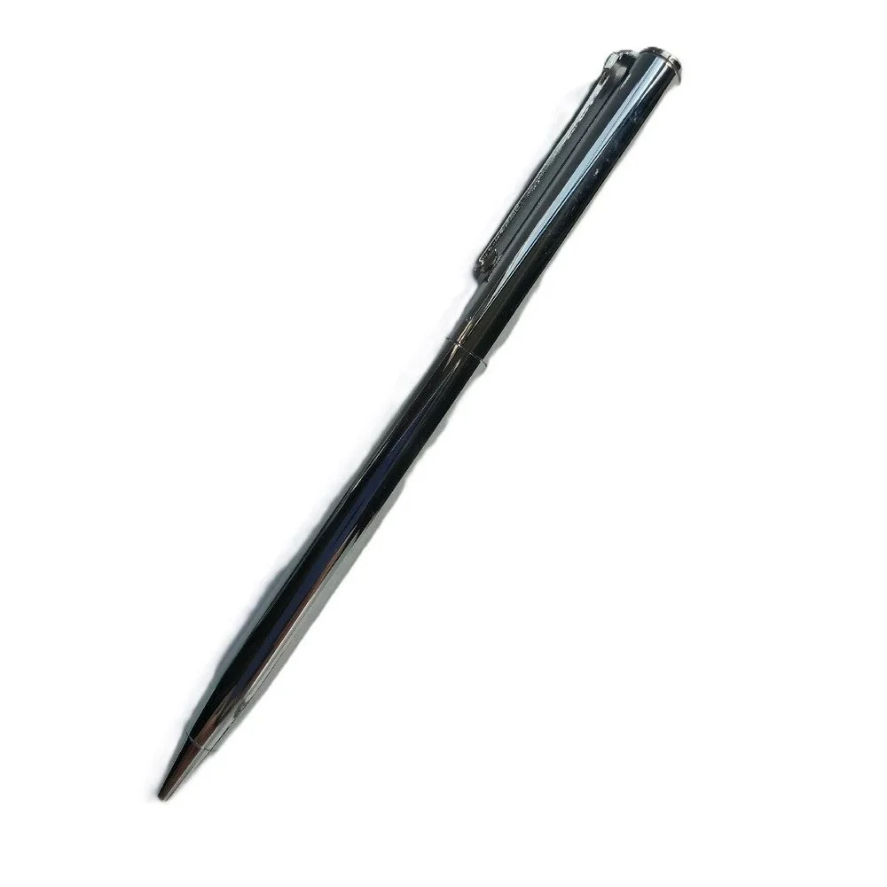 Tiffany & Co Silver Retractable Ballpoint Pen Ribbed T-Clip with Pouch and Box